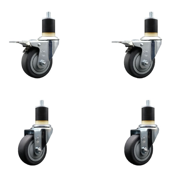 Service Caster 3.5'' Thermoplastic Rubber Swivel 1-7/8'' Expanding Stem Caster Set 2 Total Lock Brakes, 4PK SCC-EXTTL20S3514-TPRB-2-S-2-178 - main